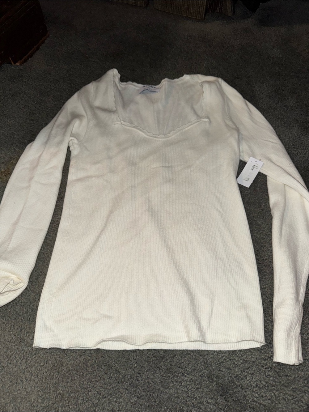 Old Navy Cream Ribbed Long Sleeve Scoop Neck Top